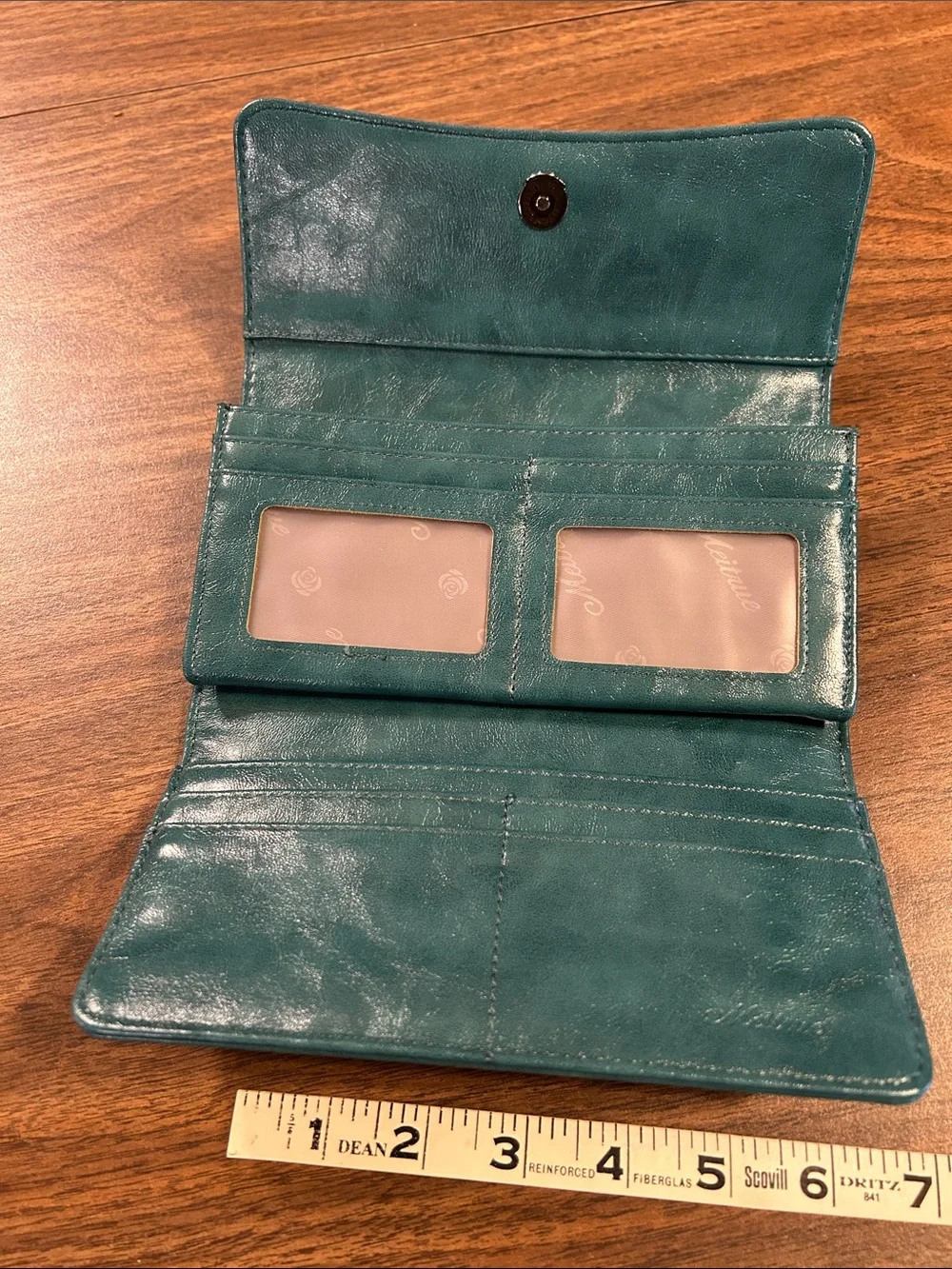Women's Embossed Leather Card & Key Holder in Teal